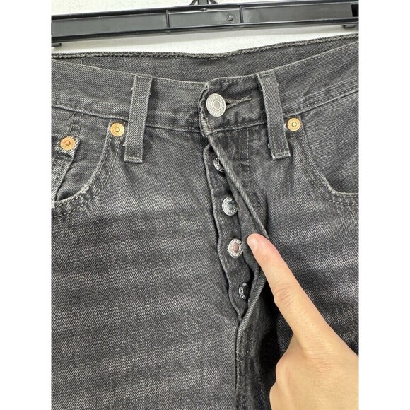Levis 501 xx Skinny Jeans Womens 27x28 Black Button Fly Denim Distressed Cotton - Picture 8 of 13